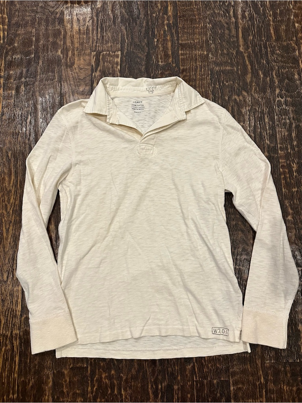 J. Crew Men's Long-Sleeve Open-Collar Polo in Off-White